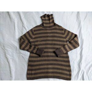 Vintage Gap Sweater Brown Striped 100% Cotton Ribbed Womens Size L